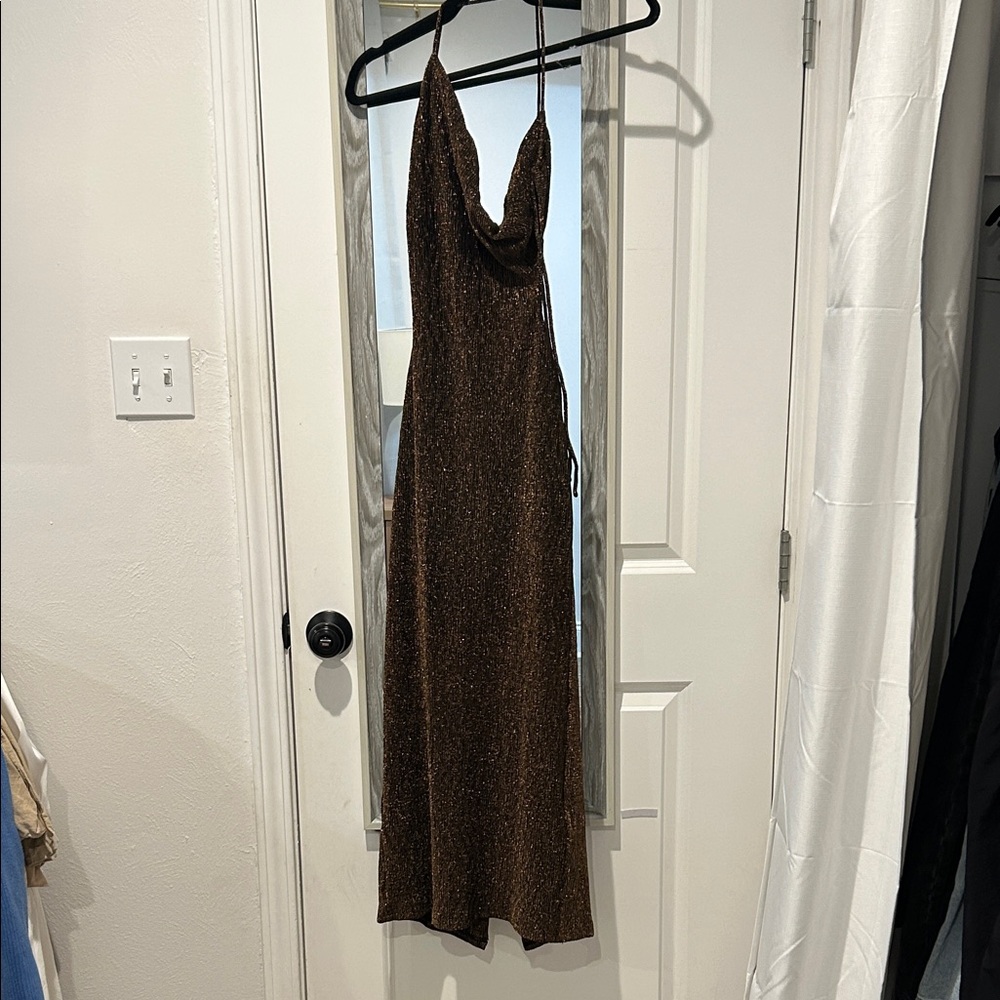 MINKPINK Shimmering Brown Backless Dress